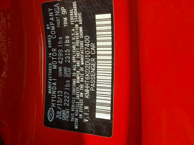 KMHHT6KD2DU107400 - 2013 HYUNDAI GENESIS CO RED photo 10