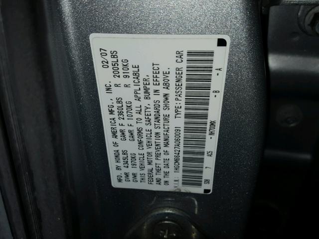 1HGCM66427A060091 - 2007 HONDA ACCORD SE SILVER photo 10