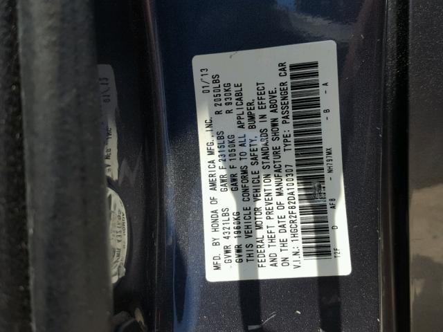 1HGCR2F82DA100307 - 2013 HONDA ACCORD EXL CHARCOAL photo 10