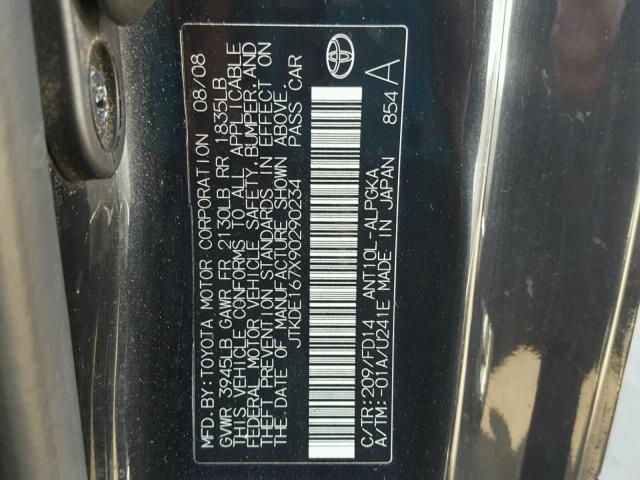 JTKDE167X90290234 - 2009 TOYOTA SCION TC 黑色 照片 10