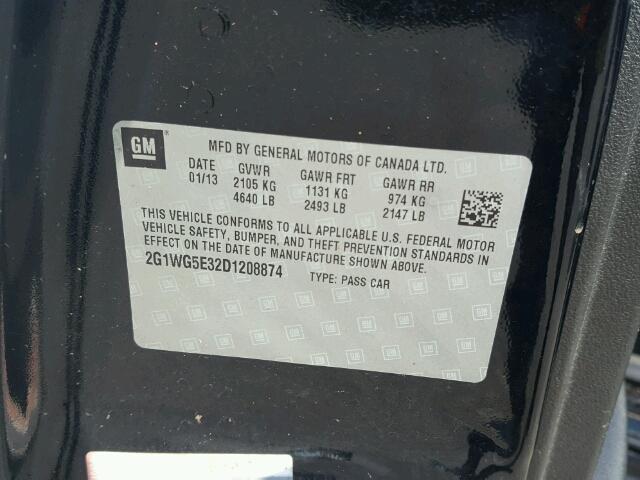 2G1WG5E32D1208874 - 2013 CHEVROLET IMPALA BLACK photo 10