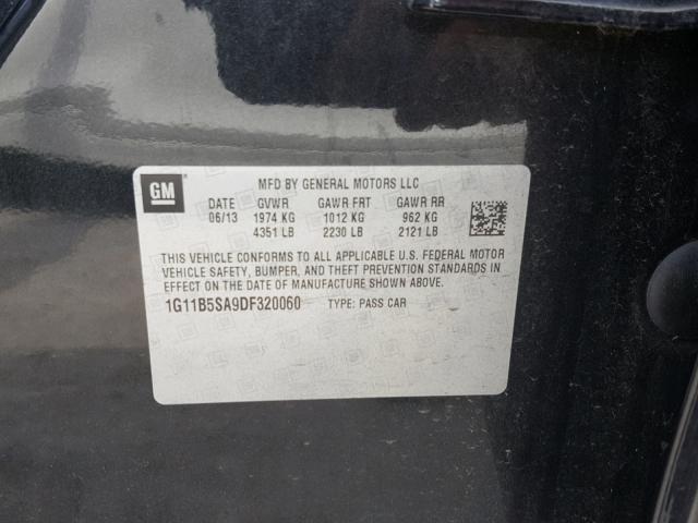 1G11B5SA9DF320060 - 2013 CHEVROLET MALIBU LS BLACK photo 10