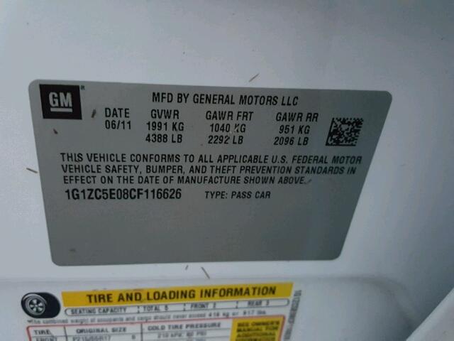 1G1ZC5E08CF116626 - 2012 CHEVROLET MALIBU 1LT 白色 照片 10