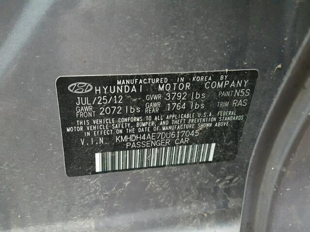 KMHDH4AE7DU617045 - 2013 HYUNDAI ELANTRA SILVER photo 10