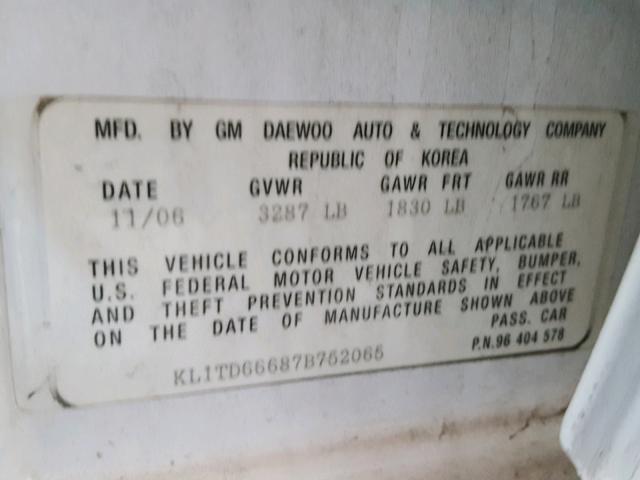 KL1TD66687B752065 - 2007 CHEVROLET AVEO BASE Ağ foto 10