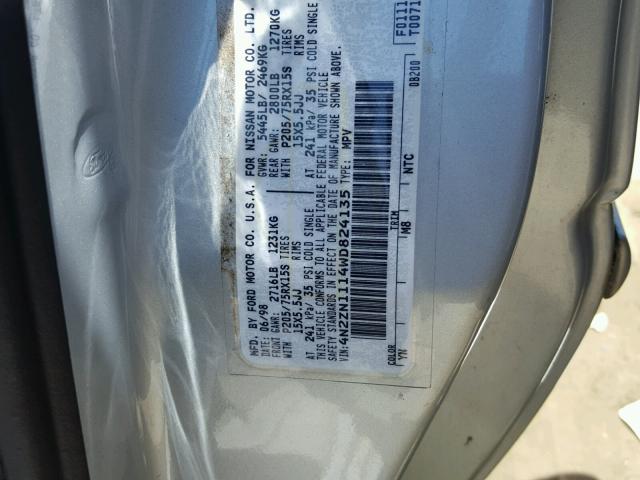 4N2ZN1114WD824135 - 1998 NISSAN QUEST XE SILVER photo 10