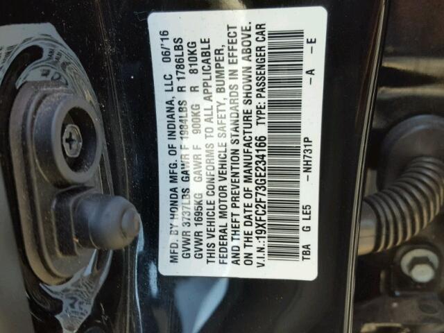 19XFC2F73GE234166 - 2016 HONDA CIVIC EX BLACK photo 10