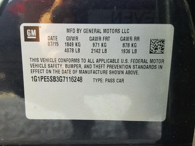 1G1PE5SB3G7116248 - 2016 CHEVROLET CRUZE LIMI CHARCOAL photo 10