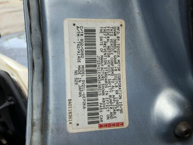 JT2SV21EXM3438215 - 1991 TOYOTA CAMRY DLX BLUE photo 10