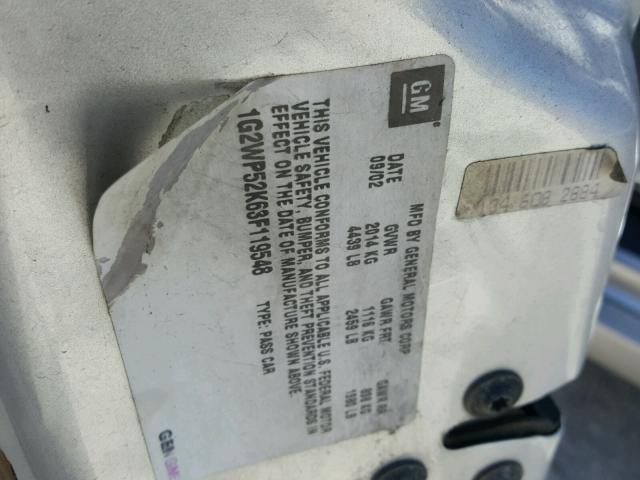 1G2WP52K63F119548 - 2003 PONTIAC GRAND PRIX SILVER photo 10