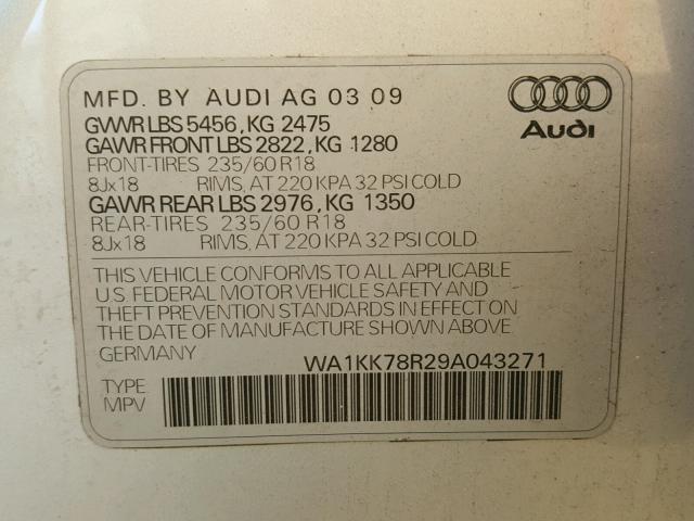 WA1KK78R29A043271 - 2009 AUDI Q5 3.2 SILVER photo 10