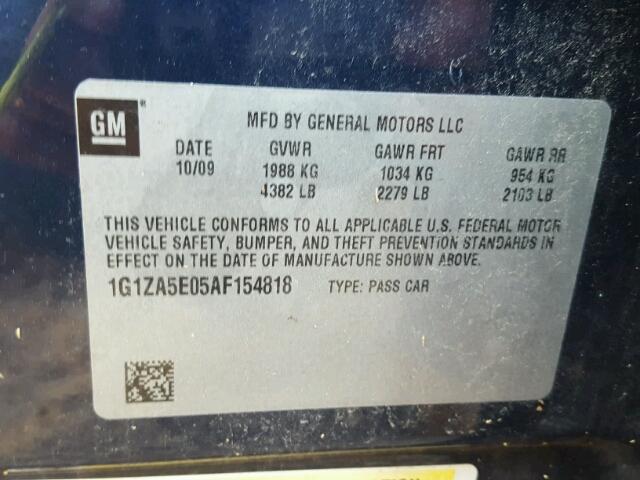 1G1ZA5E05AF154818 - 2010 CHEVROLET MALIBU ლურჯი ფოტო 10