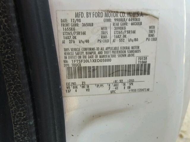 1FTSF30L1XED05880 - 1999 FORD F350 SUPER WHITE photo 10