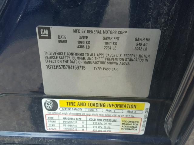 1G1ZH57B794159715 - 2009 CHEVROLET MALIBU 1LT 蓝色 照片 10