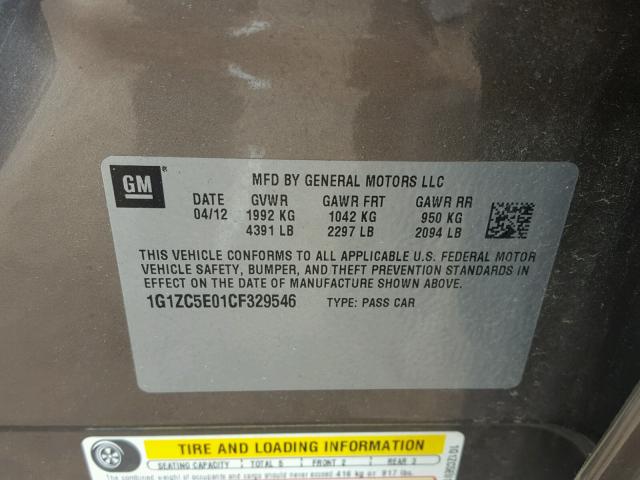 1G1ZC5E01CF329546 - 2012 CHEVROLET MALIBU 1LT 灰色 照片 10