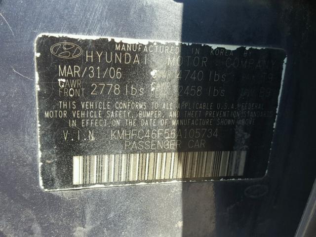 KMHFC46F56A105734 - 2006 HYUNDAI AZERA SE BLUE photo 10