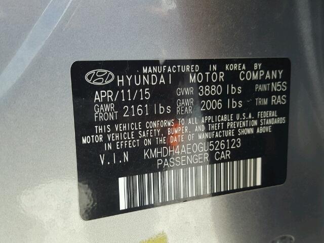 KMHDH4AE0GU526123 - 2016 HYUNDAI ELANTRA GRAY photo 10