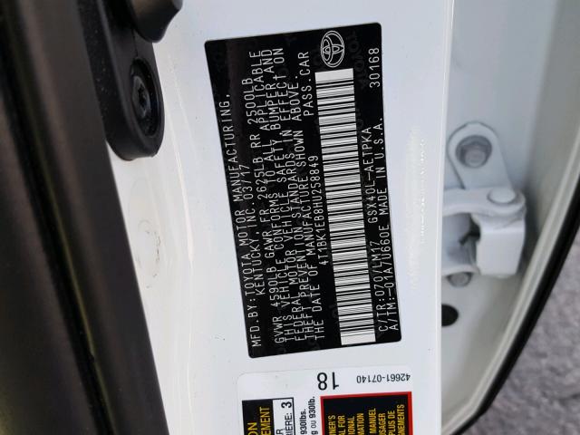 4T1BK1EB8HU258849 - 2017 TOYOTA AVALON XLE WHITE photo 10