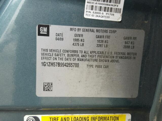 1G1ZH57B994265700 - 2009 CHEVROLET MALIBU 1LT 绿色 照片 10