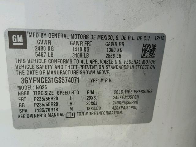 3GYFNCE31GS574071 - 2016 CADILLAC SRX PERFOR 白色 照片 10