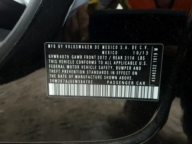 3VW2K7AJ5EM384782 - 2014 VOLKSWAGEN JETTA BASE 黑色 照片 10