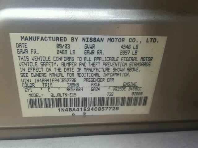 1N4BA41E24C857728 - 2004 NISSAN MAXIMA TAN photo 10