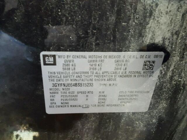 3GYFNJE64BS515233 - 2011 CADILLAC SRX PERFOR 黑色 照片 10