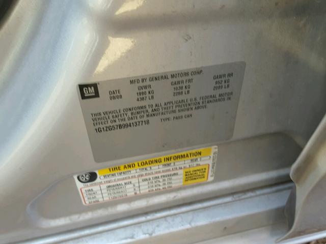 1G1ZG57B994137718 - 2009 CHEVROLET MALIBU LS SILVER photo 10