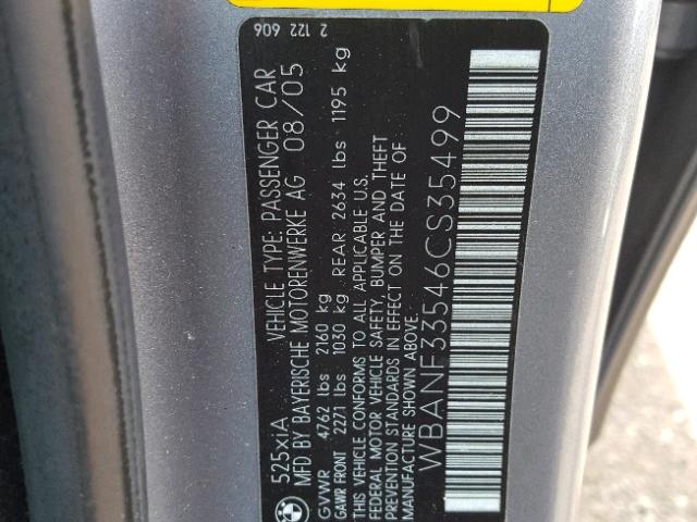 WBANF33546CS35499 - 2006 BMW 525 XI GRAY photo 10