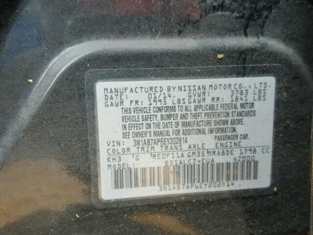 3N1AB7AP6EY202814 - 2014 NISSAN SENTRA BLACK photo 10