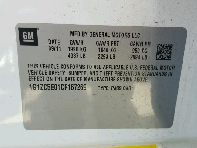 1G1ZC5E01CF167269 - 2012 CHEVROLET MALIBU 1LT 白色 照片 10