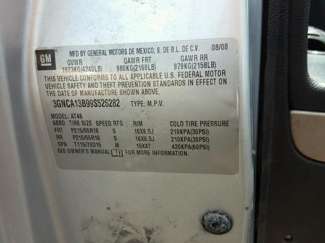 3GNCA13B99S526282 - 2009 CHEVROLET HHR LS SILVER photo 10