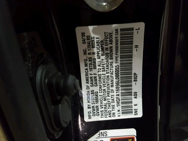 1HGFA16896L086055 - 2006 HONDA CIVIC EX 黑色 照片 10