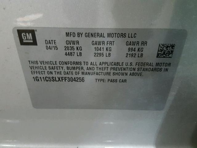 1G11C5SLXFF304256 - 2015 CHEVROLET MALIBU 1LT SILVER photo 10