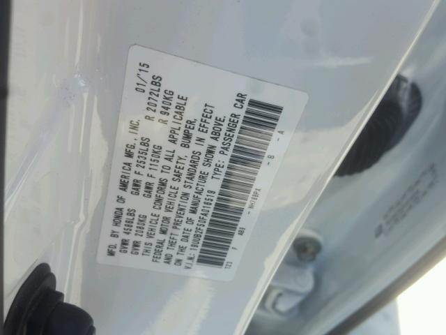 19UUB2F50FA016519 - 2015 ACURA TLX TECH WHITE photo 10