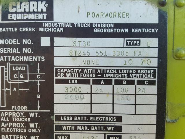 ST2455513305FA - 1986 CLARK FORKLIFT FORKLIFT Двокольоровий фото 10