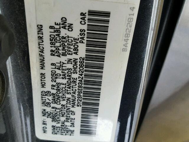 5Y2SP6E83AZ420662 - 2010 PONTIAC VIBE CHARCOAL photo 10