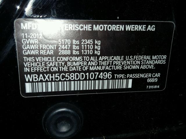 WBAXH5C58DD107496 - 2013 BMW 528 XI BLACK photo 10