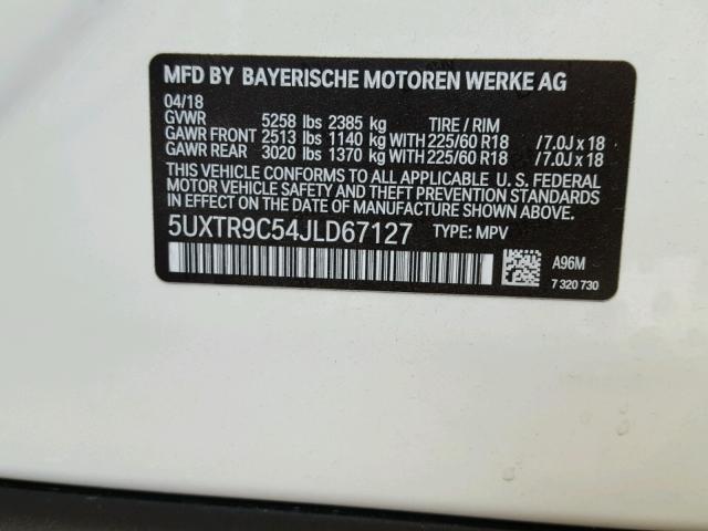 5UXTR9C54JLD67127 - 2018 BMW X3 XDRIVEM WHITE photo 10