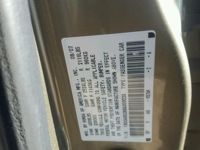 19UUA66288A009224 - 2008 ACURA TL GRAY photo 10