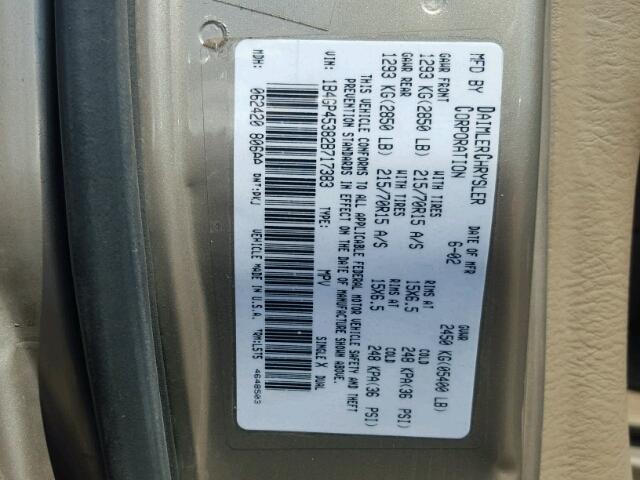 1B4GP45382B717383 - 2002 DODGE CARAVAN SP GOLD photo 10