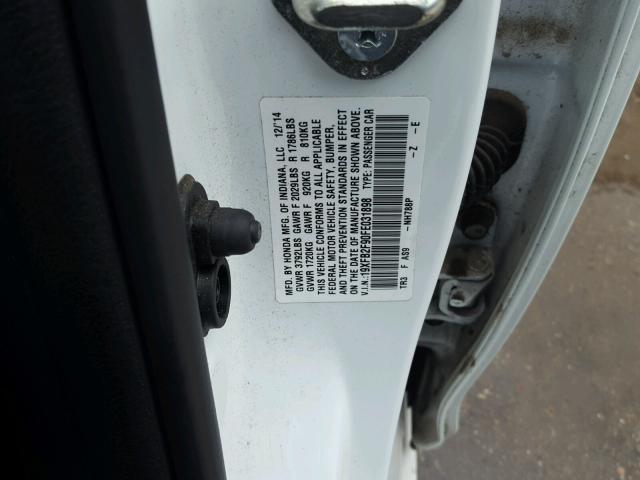 19XFB2F90FE031898 - 2015 HONDA CIVIC EXL 白色 照片 10