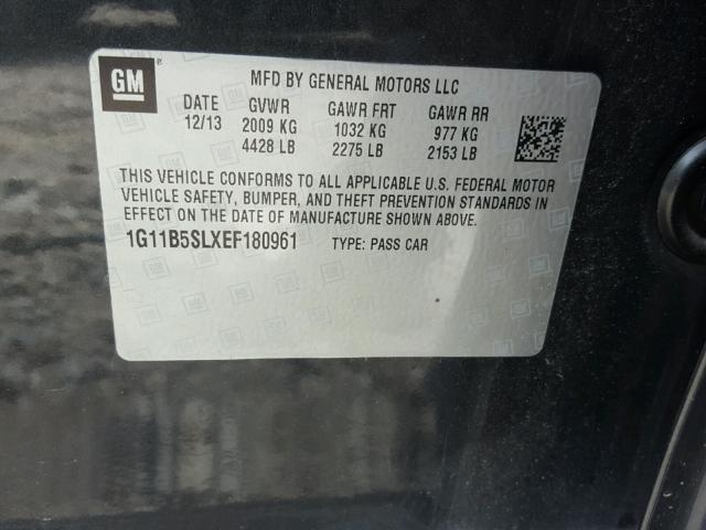 1G11B5SLXEF180961 - 2014 CHEVROLET MALIBU LS გრაფიტი ფოტო 10