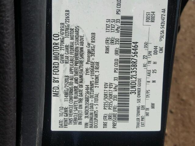 3LNDL2L35BR756464 - 2011 LINCOLN MKZ HYBRID BLACK photo 10