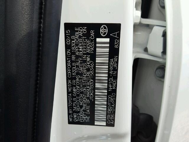 JTDKDTB30F1583467 - 2015 TOYOTA PRIUS C WHITE photo 10