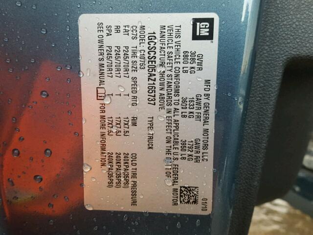 1GCSCSE05AZ165737 - 2010 CHEVROLET SILVERADO BLUE photo 10