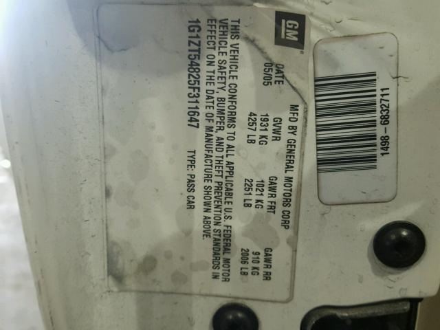 1G1ZT54825F311647 - 2005 CHEVROLET MALIBU LS Ağ foto 10