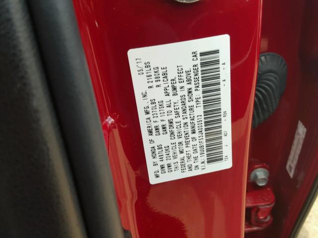19UUB1F53JA000513 - 2018 ACURA TLX TECH RED photo 10