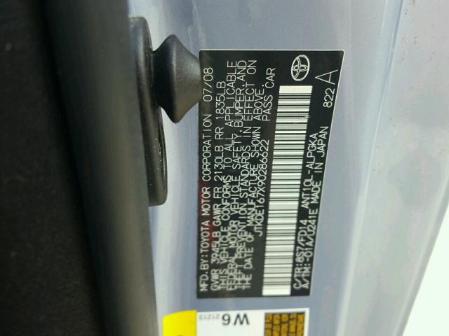 JTKDE167X90286622 - 2009 TOYOTA SCION TC 蓝色 照片 10