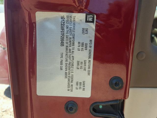 1G1ZS58F07F299495 - 2007 CHEVROLET MALIBU LS 栗色 照片 10